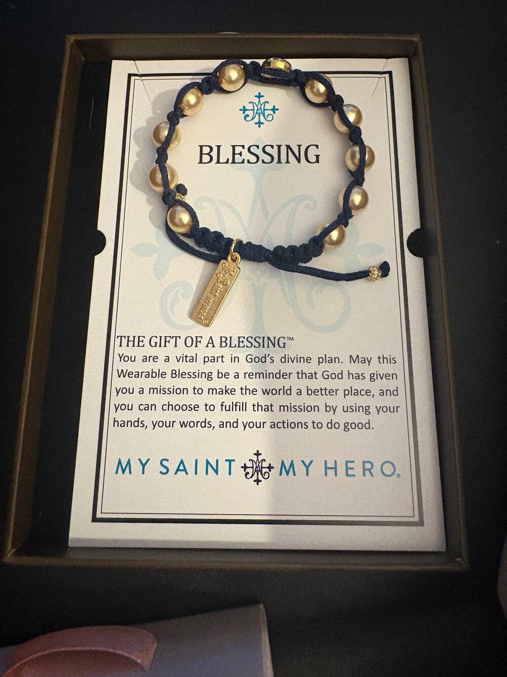 My Saint My Hero “Blessing” Adjustable Bracelet – Gold Tone Beads